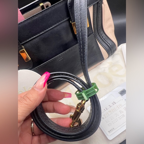 Chloé Alice handbag featuring a black and beige leather design. Crossbody EUC - Picture 8 of 16